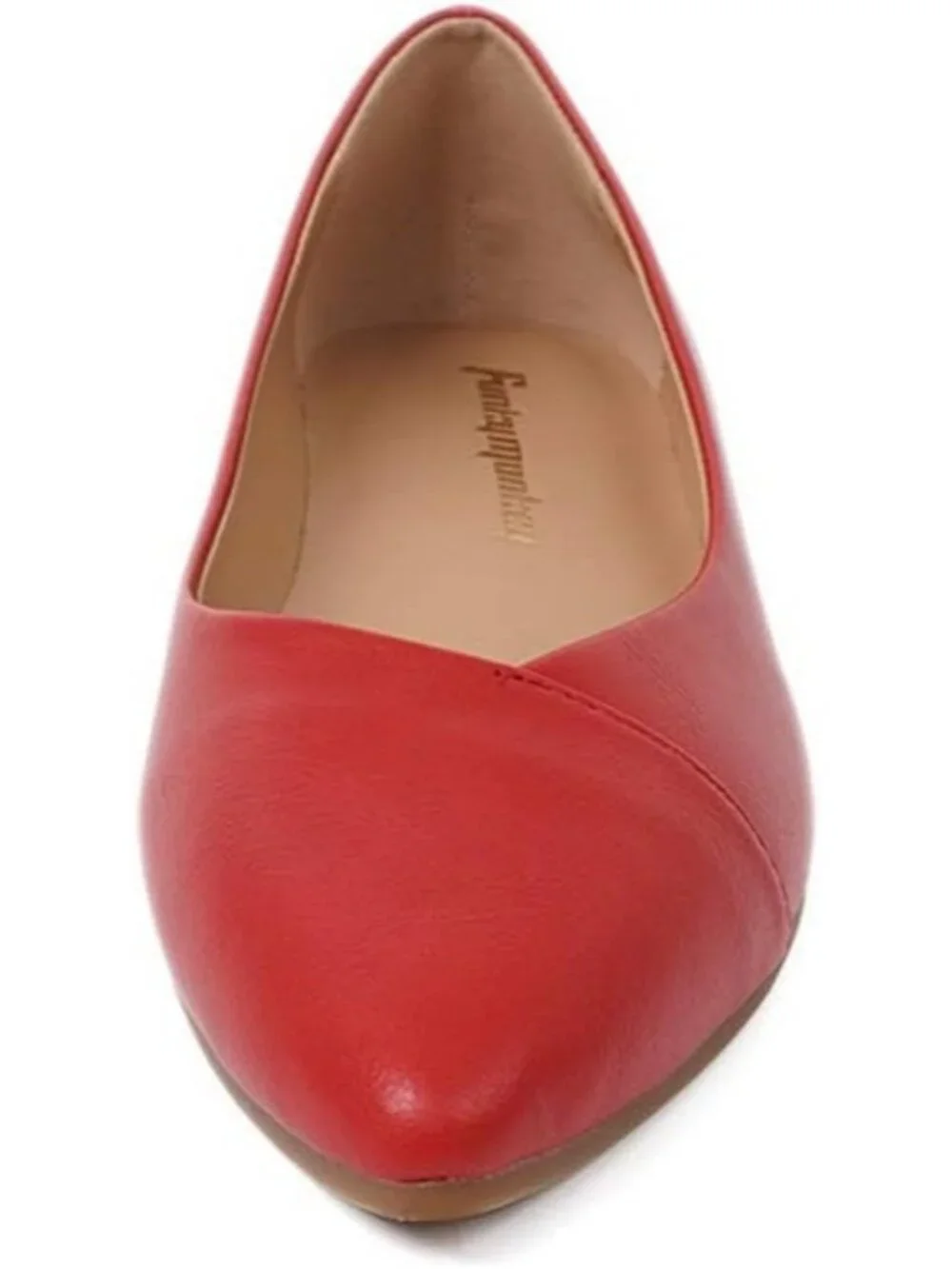 FUNKYMONKEY Women's Red Faux Leather Pointed Toe Slip On Ballet Low Heel Flats